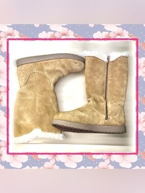 👢Genuine Suede Tan Boots With Faux Fur Lining-Size 7 , Like New 👢